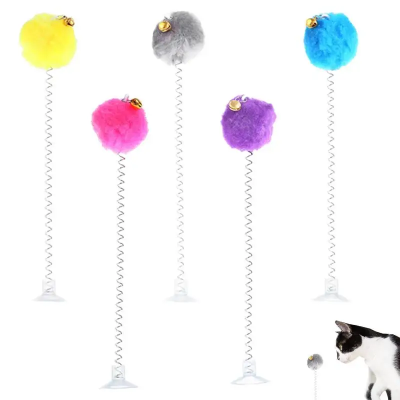 

Funny Cat Stick 5pcs Elastic Spring Feather Plush Toy Teaser Stick Pet Kitten Catching Interactive Wand Retractable Sucker Bells