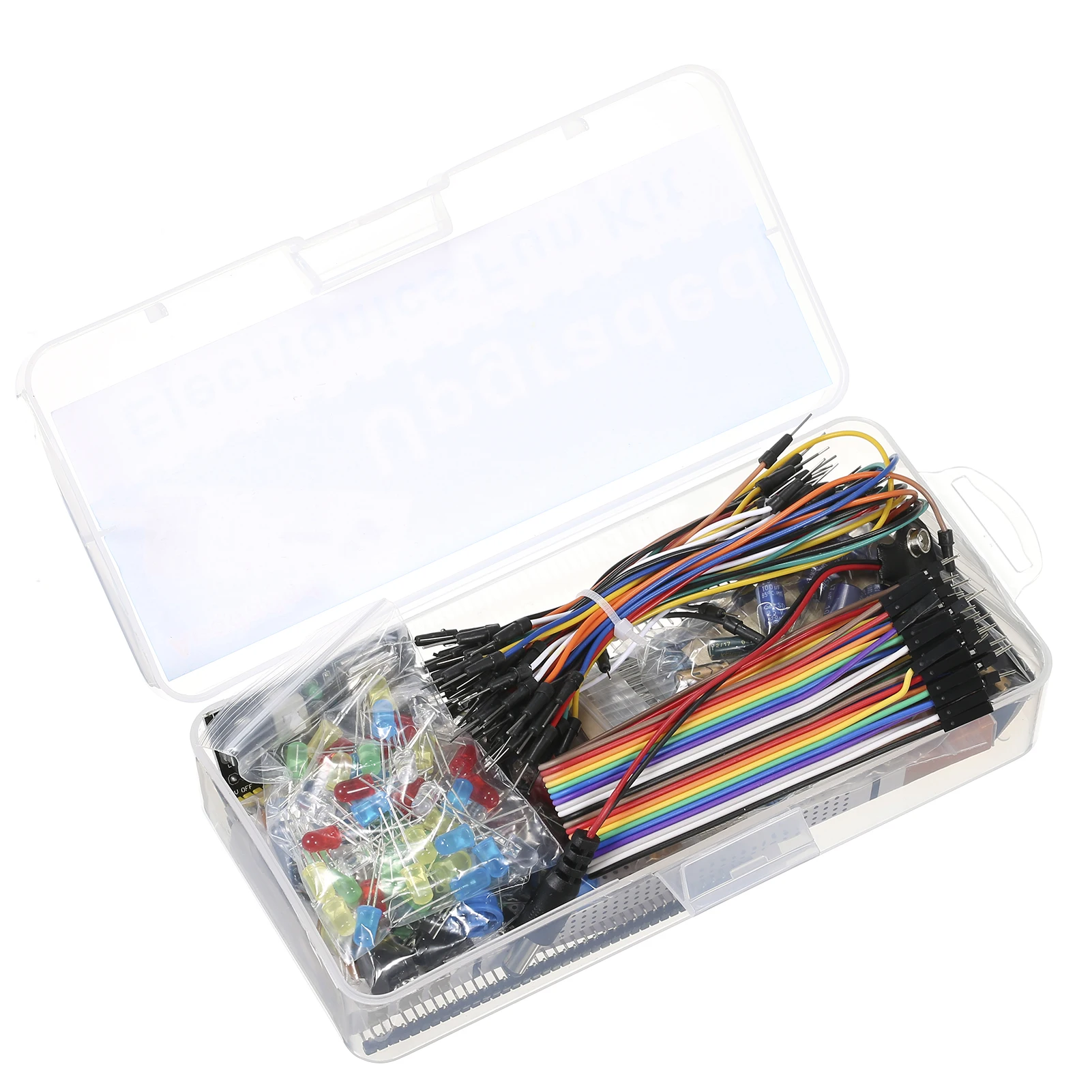 

Electronics Fun Kit with 830 Holes Breadboard Cable Resistor Capacitor Leds Potentiometer Replacement for Arduino UNOR3