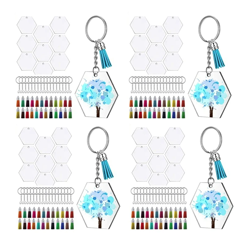 288Pcs Acrylic Transparent Discs Hexagon Keychain Blanks Charms And Tassel Pendants Keyring With Chain For DIY Crafts
288Pcs Acrylic Transparent Discs Hexagon Keychain Blanks Charms And Tassel Pendants Keyring With Chain For DIY Crafts