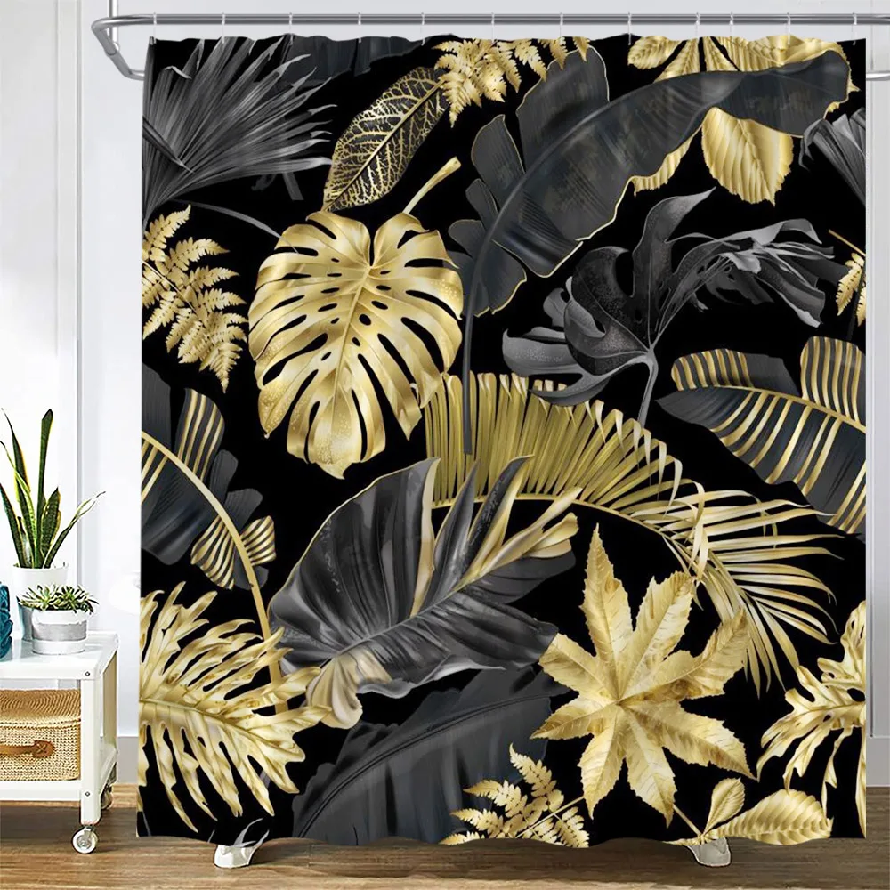 Luxury Black Gold Leaves Shower Curtains Tropical Plant Palm Leaf Monstera Flowers Home Hanging Curtain Bathroom Decoration Set
Luxury Black Gold Leaves Shower Curtains Tropical Plant Palm Leaf Monstera Flowers Home Hanging Curtain Bathroom Decoration Set