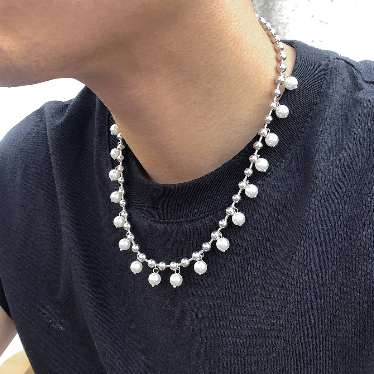 Hip Hop Imitation Pearl Chain Necklace Collar Unisex Punk Trendy Handmade Beaded Iron Metal Choker Grunge Jewelry Steampunk Men
Hip Hop Imitation Pearl Chain Necklace Collar Unisex Punk Trendy Handmade Beaded Iron Metal Choker Grunge Jewelry Steampunk Men