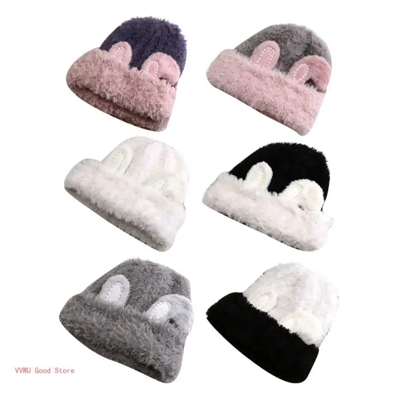 

Эластичная ветрозащитная зимняя шапка с жемчужными кроличьими ушками, дизайнерская шапка для женщин, теплая шапка с ушами, для в
