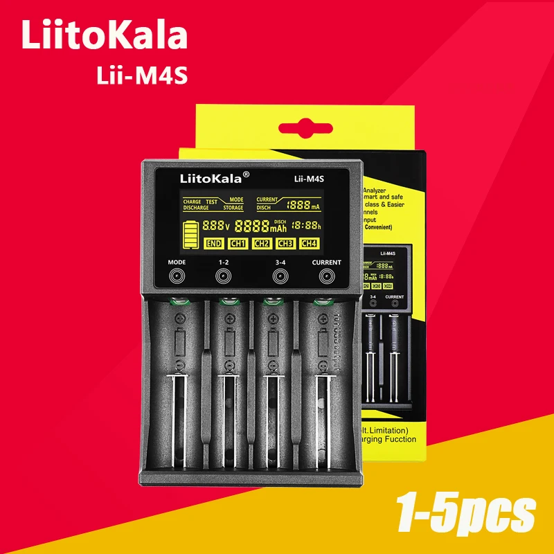 

1-5PCS LiitoKala Lii-M4S+U1 18650 Smart Charger LCD Display for 26650 21700 32650 18500 20700 21700 16340 CR123A AA AAA battery