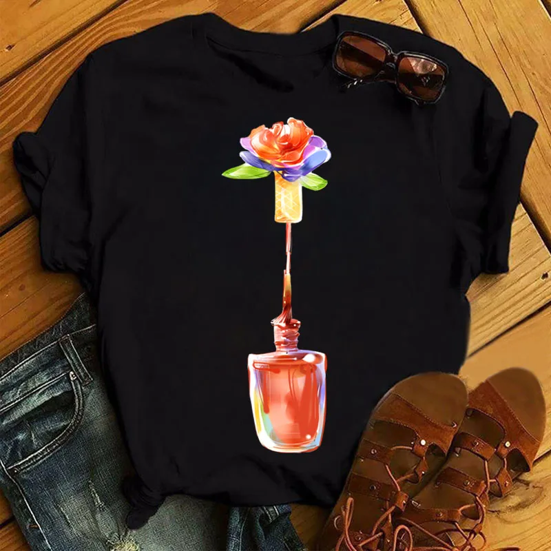 Nail Polish Flower Women's Top Casual Women's Round Neck T-shirt Women's Fashion Print Short Sleeve
Nail Polish Flower Women's Top Casual Women's Round Neck T-shirt Women's Fashion Print Short Sleeve