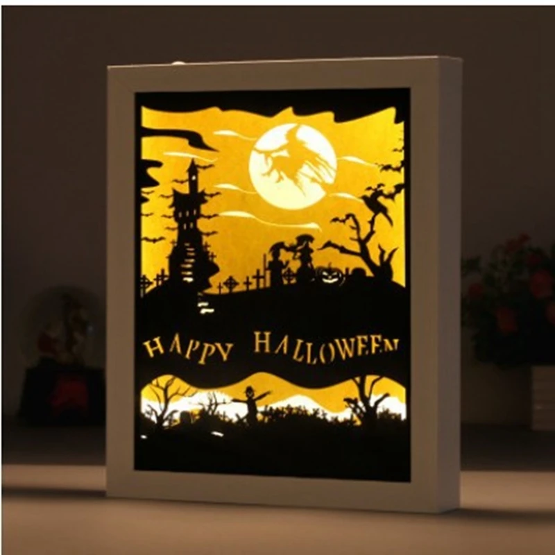 

1 PCS Halloween 3D Paper Carving Light, Creative Shadow Painting Desk Lamp As Shown Wood+Plastic DIY Creative Nightscape