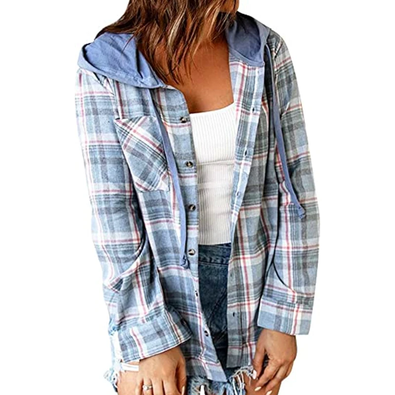 Women Oversized Hoodies Coat Drawstring Plaid Shirts Long Sleeve Button Up Casual Loose Blouse Jacket with Chest Pocket
Women Oversized Hoodies Coat Drawstring Plaid Shirts Long Sleeve Button Up Casual Loose Blouse Jacket with Chest Pocket