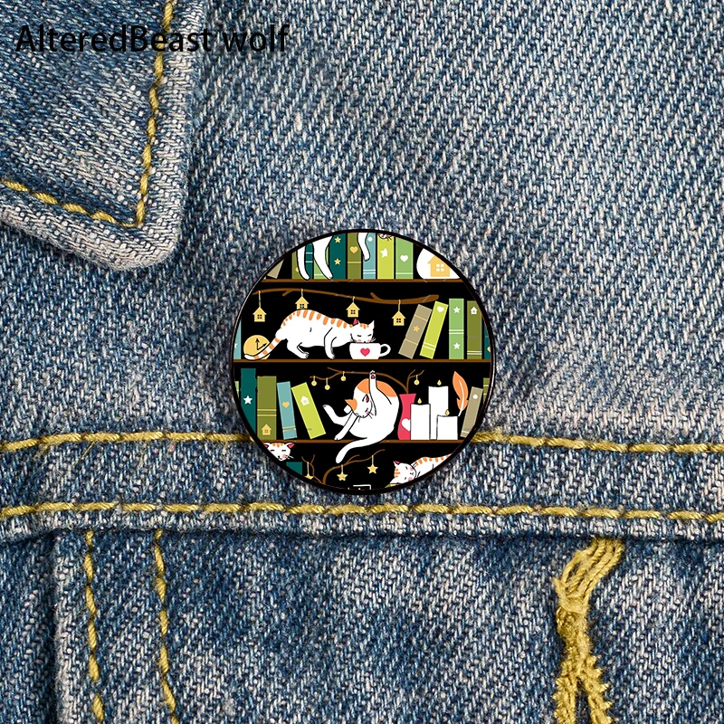 Library cats whimsical cats on the book shelves Pin Custom Funny Brooches Shirt Lapel Bag Cute Badge Gift for Lover Girl Friends
Library cats whimsical cats on the book shelves Pin Custom Funny Brooches Shirt Lapel Bag Cute Badge Gift for Lover Girl Friends
