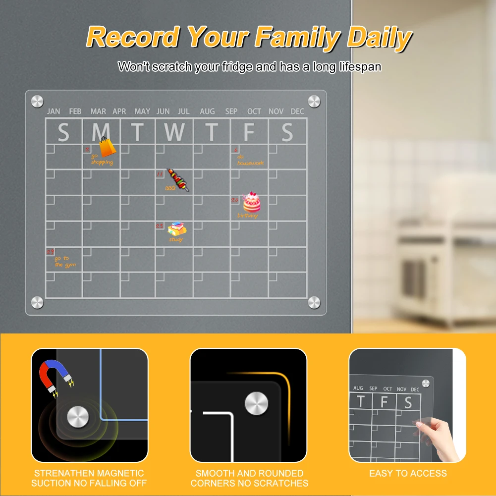 Acrylic Magnetic Monthly Calendar for Refrigerator, Set of 1 Clear Dry Erase Board Calendar for Refrigerator Reusable Notepads
Acrylic Magnetic Monthly Calendar for Refrigerator, Set of 1 Clear Dry Erase Board Calendar for Refrigerator Reusable Notepads