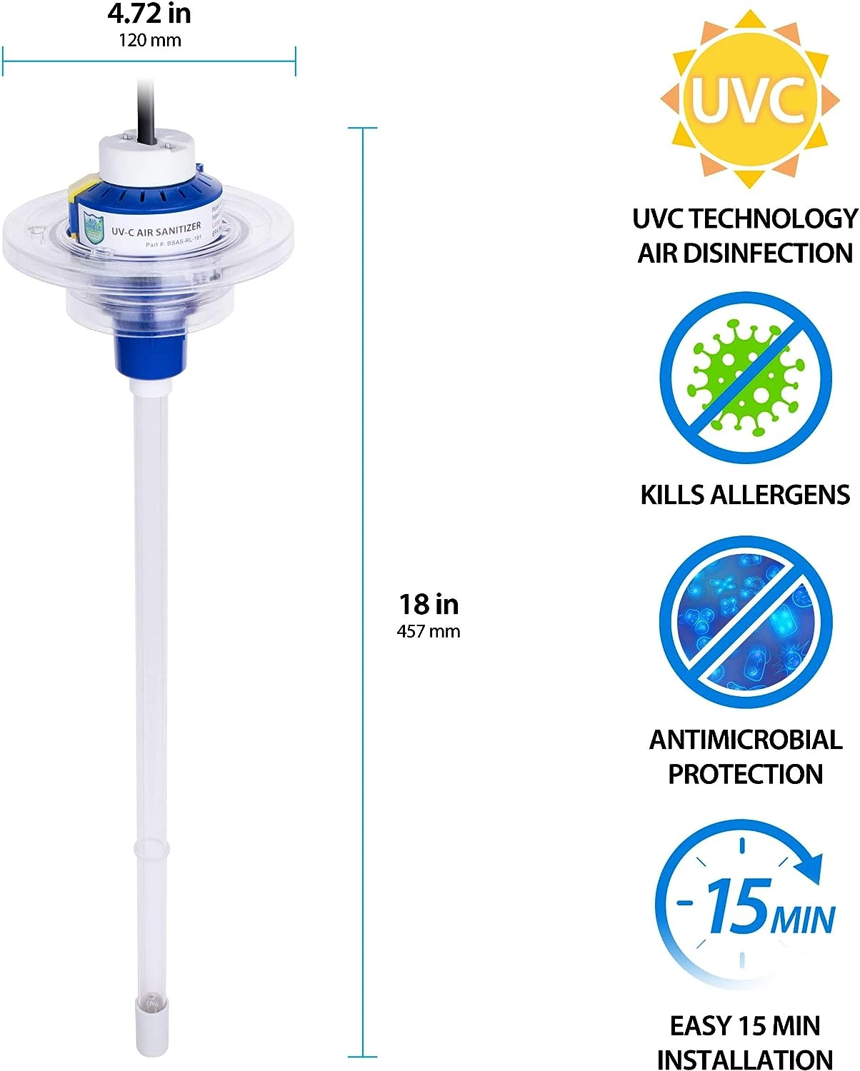 Free shipping UV-C Air Sanitizer System, Cleans Air of Bacteria, Germs, Mold and Allergens, Complete Unit, White, 1 Count (Pack
Free shipping UV-C Air Sanitizer System, Cleans Air of Bacteria, Germs, Mold and Allergens, Complete Unit, White, 1 Count (Pack