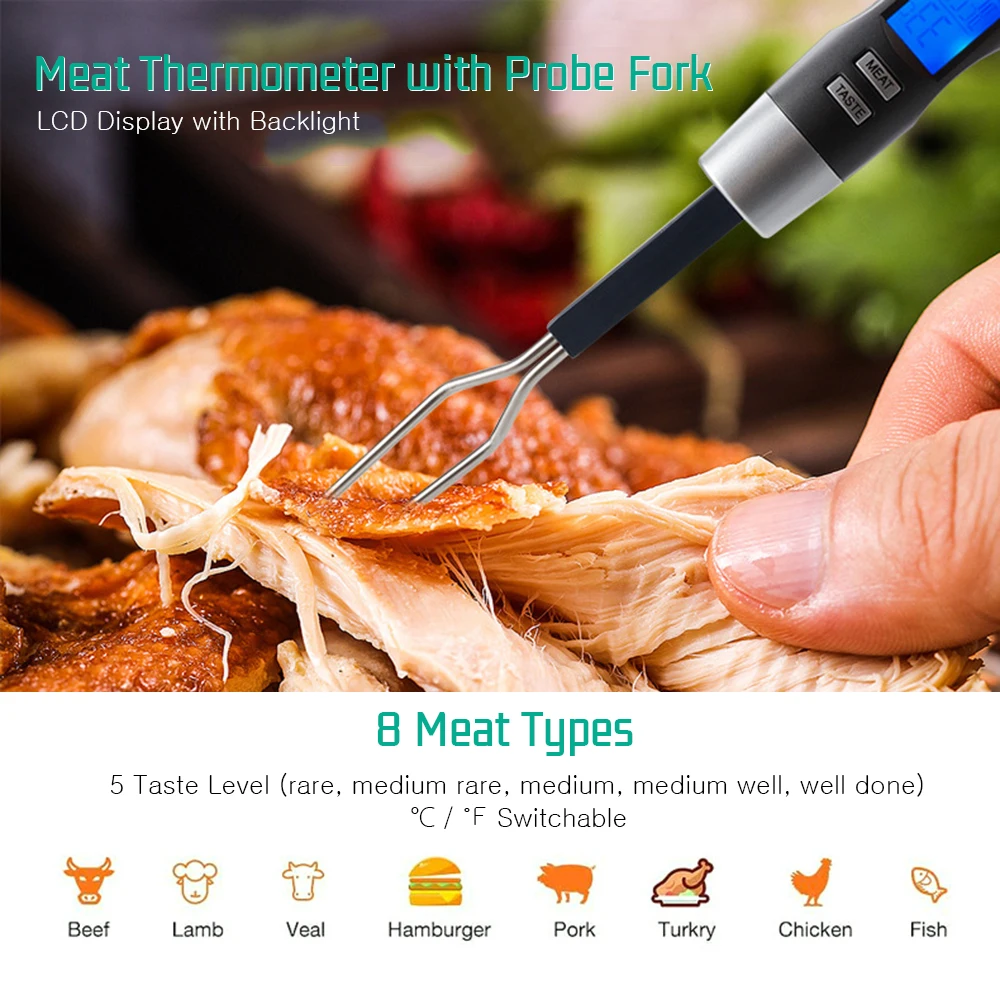 

Digital BBQ Electronic Meat Thermometer Barbecue Food Kitchen Stainless Steel Fork Probe Grilling Roasting Temperature Meter