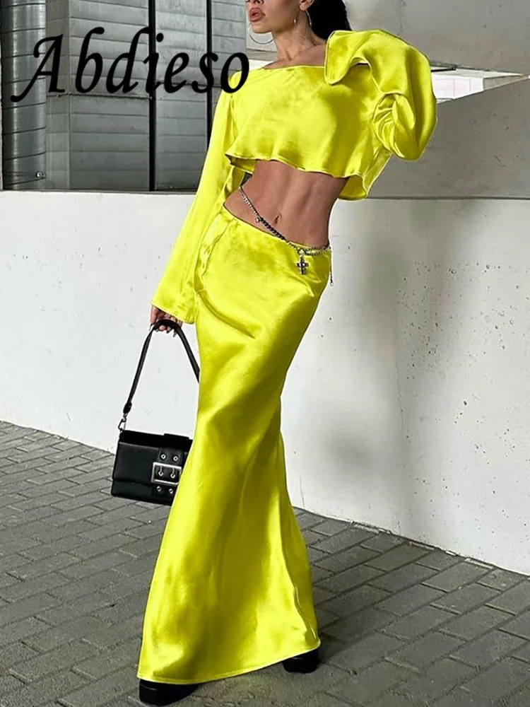 Abdieso Elegant Satin Bodycon Party Dress Two Piece Sets Women Fashion Long Sleeve Top and Long Skirts New In Matching Sets 2023
Abdieso Elegant Satin Bodycon Party Dress Two Piece Sets Women Fashion Long Sleeve Top and Long Skirts New In Matching Sets 2023
