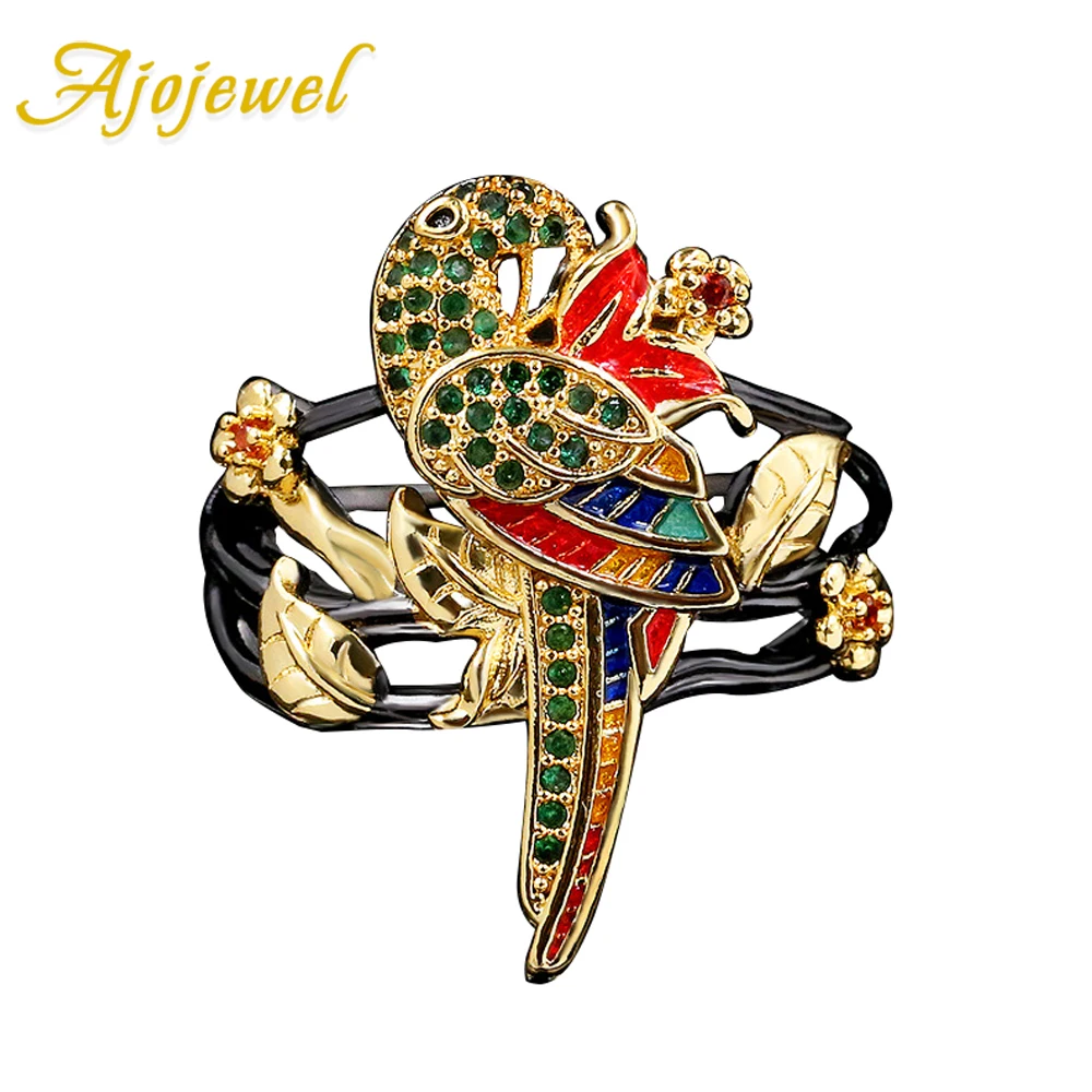 Ajojewel Luxury Cloisonne Parrot Bird Ring With Green & Red Zirconia Flower Golden Leaves Retro Jewelry Black Rings Gift
Ajojewel Luxury Cloisonne Parrot Bird Ring With Green & Red Zirconia Flower Golden Leaves Retro Jewelry Black Rings Gift
