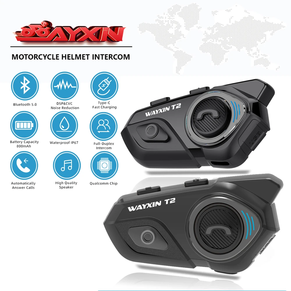 WAYXIN T2 Motorcycle intercom Headset Waterproof Intercomunicador helmet intercom headset motorcycle helmet with bluetooth
WAYXIN T2 Motorcycle intercom Headset Waterproof Intercomunicador helmet intercom headset motorcycle helmet with bluetooth