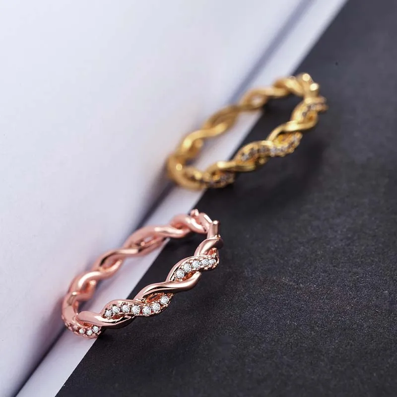 

Rose Gold Color Twist Cubic Zirconia Rings for Women Girls Classical Wedding Engagement Crystals Ring Party Jewelry 3 Colors