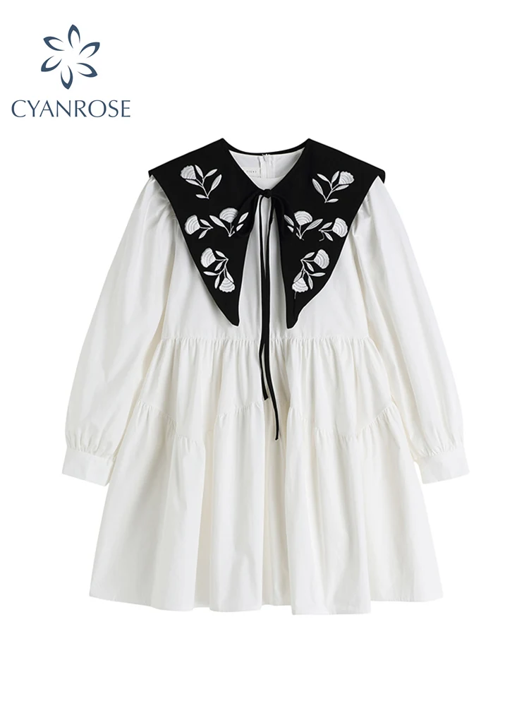 Women Vintage Sailor Collar A-line Dress French Style Female Long Sleeve Embroidery Dress Elegant High Waist Mid Long Frocks New 
Women Vintage Sailor Collar A-line Dress French Style Female Long Sleeve Embroidery Dress Elegant High Waist Mid Long Frocks New