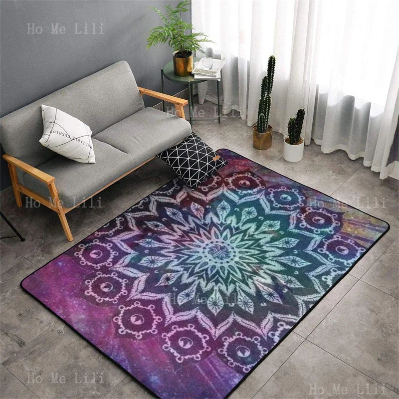 

Trippy Tie Dye Mandala Flannel Floor Rugs Watercolor Psychedelic Color Bohemian Abstract Colorful Galaxy Modern Doormats