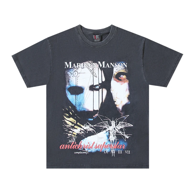 Футболка Мужская/женская с принтом Marilyn Manson уличная одежда страшным винтажный