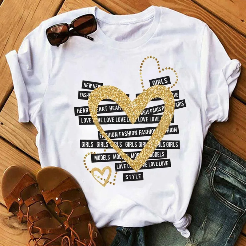 Women Fashion T Shirt Gold Love Herat Print T Shirt New T Shirt Female Short Sleeve Cute Graphic Tee Shirts 90s Ladies Tops Tee
Women Fashion T Shirt Gold Love Herat Print T Shirt New T Shirt Female Short Sleeve Cute Graphic Tee Shirts 90s Ladies Tops Tee
