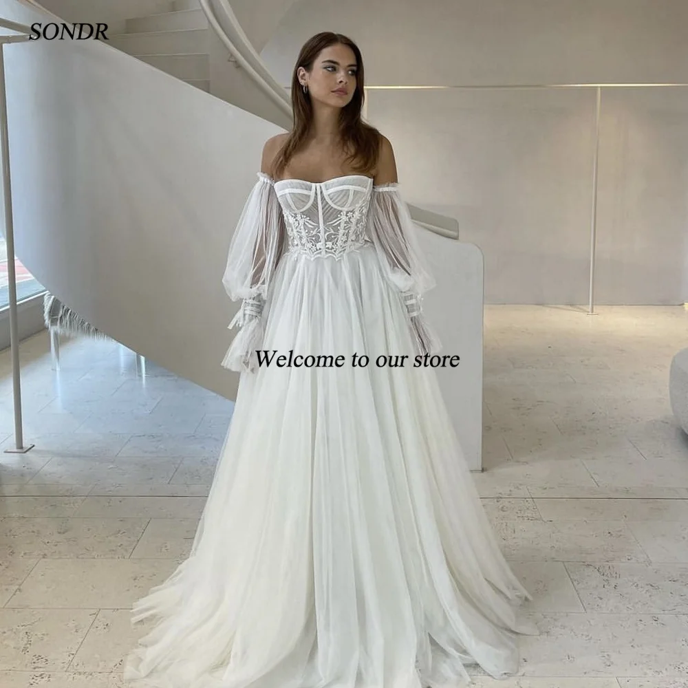SONDR Off the Shoulder Bride Dresses Elegant Tulle Applique Wedding Dress Puffy Sleeves Robe De Mariée Evening Gown Bridal
SONDR Off the Shoulder Bride Dresses Elegant Tulle Applique Wedding Dress Puffy Sleeves Robe De Mariée Evening Gown Bridal