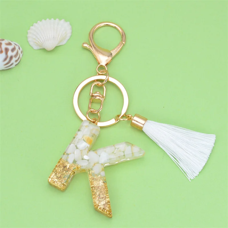 26 Letters Gold Tassel Keychain White Beads Resin Alphabet Keyring Glitter Gradient Car Handbag Backpack Key Ring Charms Jewelry
26 Letters Gold Tassel Keychain White Beads Resin Alphabet Keyring Glitter Gradient Car Handbag Backpack Key Ring Charms Jewelry