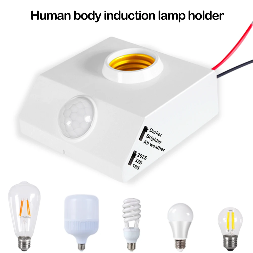 

E27 Smart Lamp Holder With Brightness Delay Button PIR Motion Sensor Switch Connected To Incandescent Lamps Energy-saving Lamps