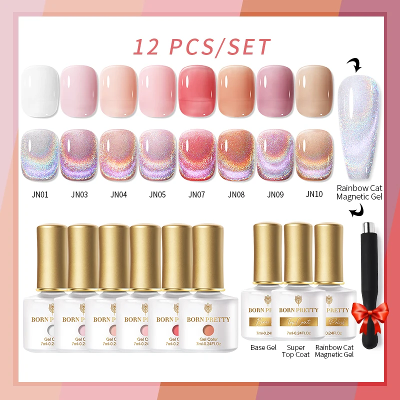 BORN PRETTY 10/12Pcs Gel Nail Polish Set 7ml Jelly Nude Gel & Rainbow Cat Magnetic Gel Polish for Nail Art Design Base Top Coat
BORN PRETTY 10/12Pcs Gel Nail Polish Set 7ml Jelly Nude Gel & Rainbow Cat Magnetic Gel Polish for Nail Art Design Base Top Coat