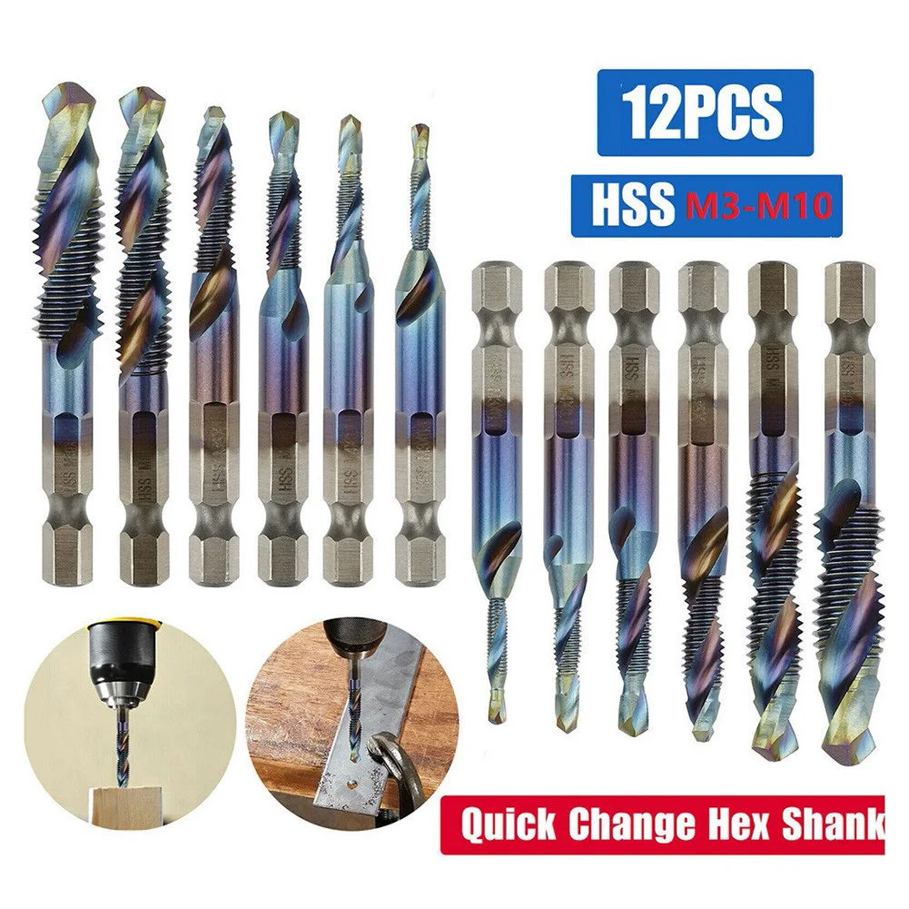 12pcs/set Taps Drill Bit M3-M10 Countersink Deburr Drill Bits Set HSS 1/4 Inch Hex Shank For Metal Wood Plastic Drilling Tapping
12pcs/set Taps Drill Bit M3-M10 Countersink Deburr Drill Bits Set HSS 1/4 Inch Hex Shank For Metal Wood Plastic Drilling Tapping
