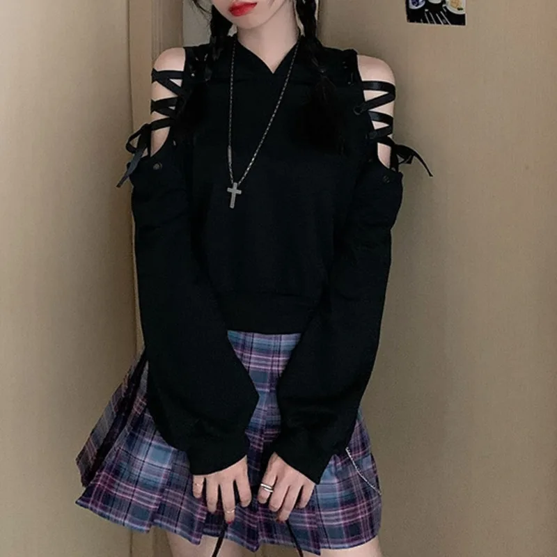 Autumn Gothic Women Pullover Devil Ear Hooded Sweatshirt Hollow Out Shoulder Ribbon Lace Up Bandage Long Sleeves Hoodies
Autumn Gothic Women Pullover Devil Ear Hooded Sweatshirt Hollow Out Shoulder Ribbon Lace Up Bandage Long Sleeves Hoodies