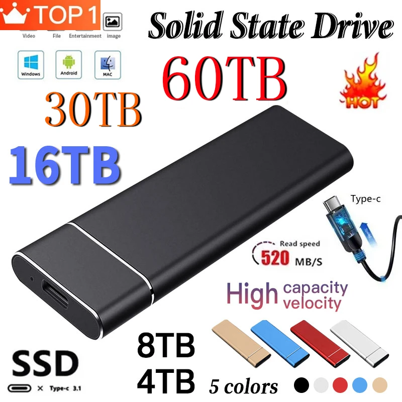 2024 Portable SSD 60TB 1TB 2TB External Hard Drive Type-C Interface High-Speed HardDisk Storage Device for Laptop/Desktop/Mac/PC
2024 Portable SSD 60TB 1TB 2TB External Hard Drive Type-C Interface High-Speed HardDisk Storage Device for Laptop/Desktop/Mac/PC