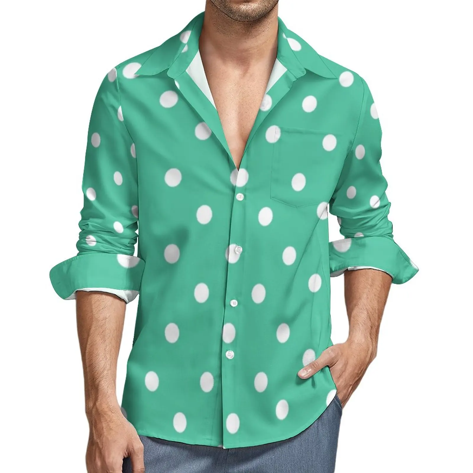 White Polka Dot Shirt Spring Biscay Green Casual Shirts Man Loose Blouses Long Sleeve Graphic Stylish Clothing Plus Size 3XL 4XL 
White Polka Dot Shirt Spring Biscay Green Casual Shirts Man Loose Blouses Long Sleeve Graphic Stylish Clothing Plus Size 3XL 4XL