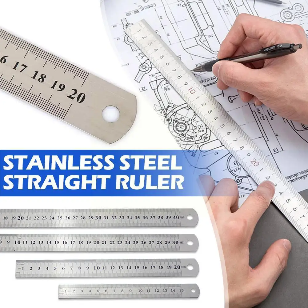 

15/20/30/40cm Stainless Steel Double Side Straight Tool Inches Accessories School Measuring Ruler Ruler Scale Centimeter I7h5