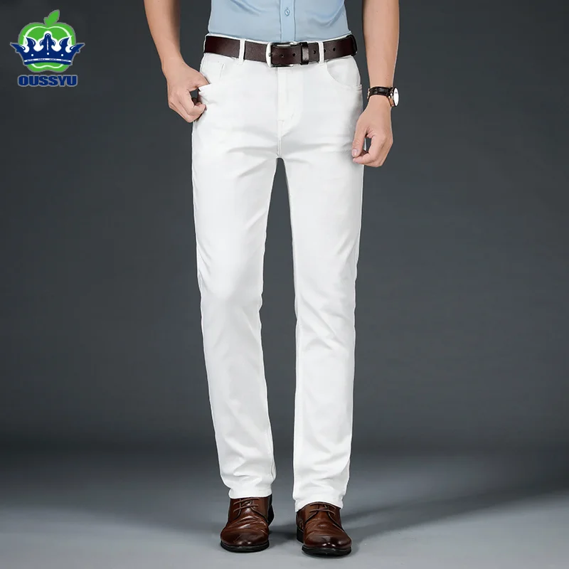 

Джинсы мужские прямые в классическом деловом стиле, модные повседневные мягкие брюки белого цвета, 40, весна-лето 2023