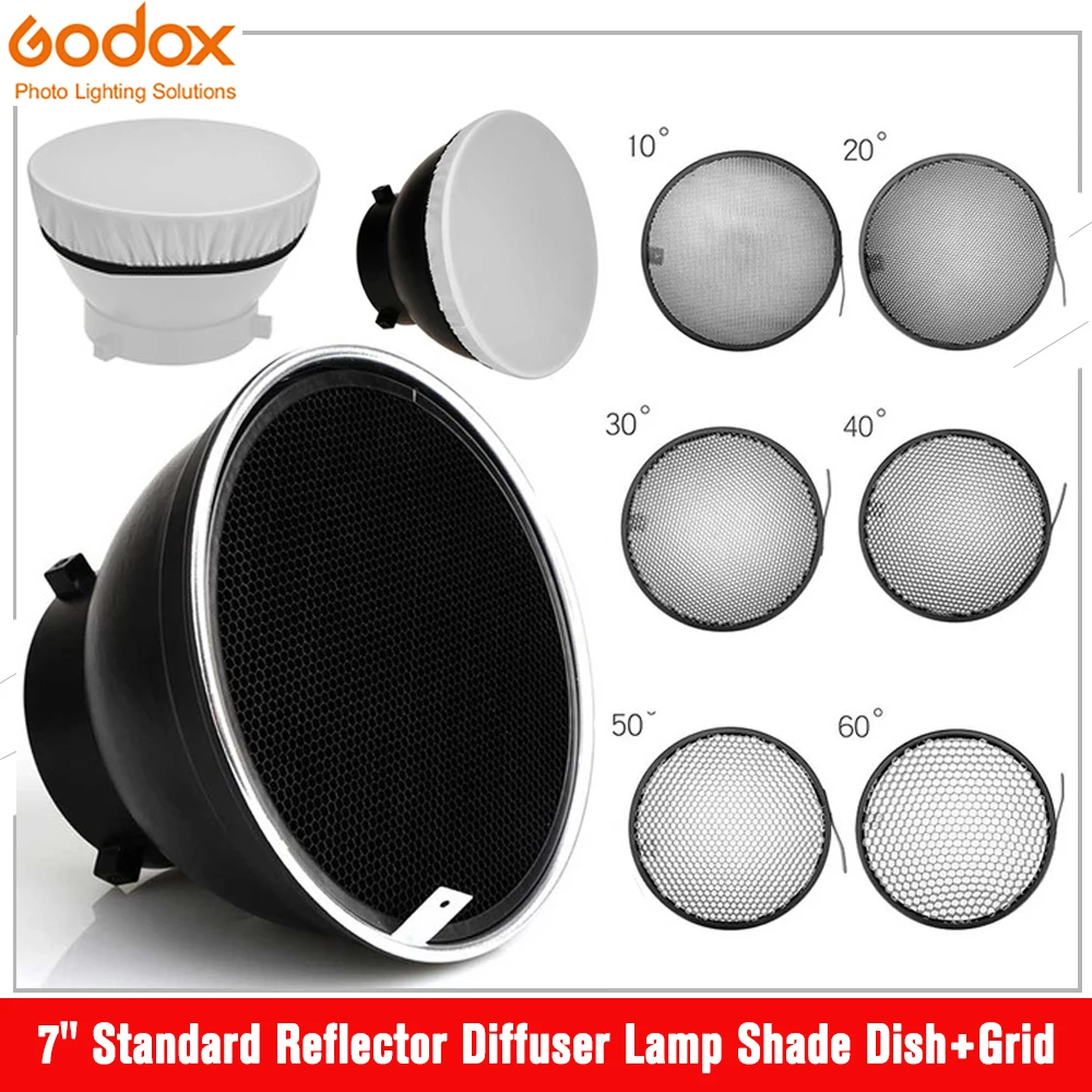 7inch 18cm Standard Reflector Diffuser with 10/20/30/40/50/60 Degree Honeycomb Grid for Bowens Mount Studio Light Strobe Flash
7inch 18cm Standard Reflector Diffuser with 10/20/30/40/50/60 Degree Honeycomb Grid for Bowens Mount Studio Light Strobe Flash