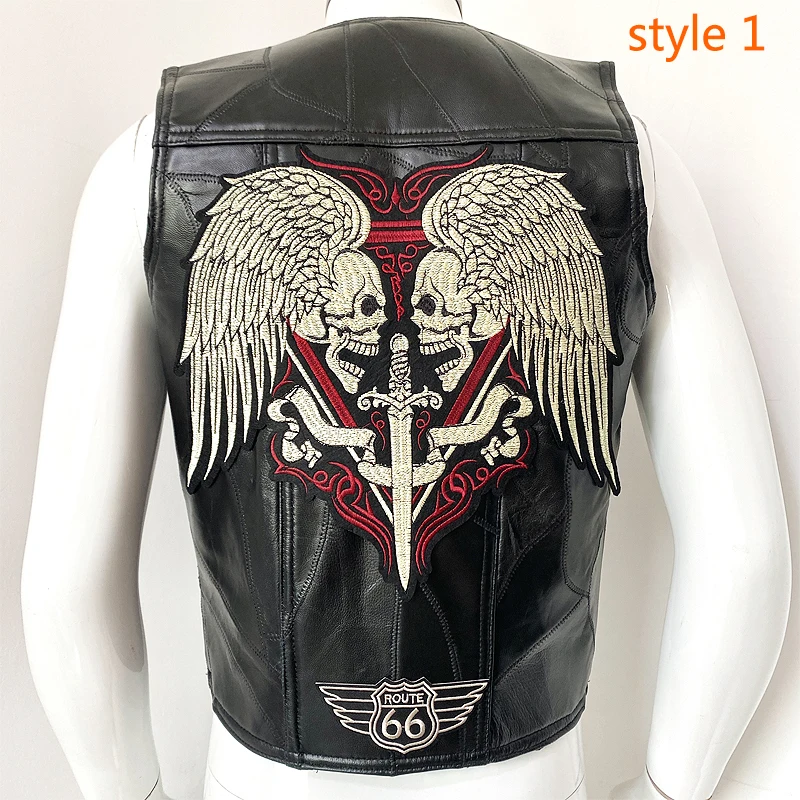 

Motorcycle Leather Vest Waistcoat Embroidered Sleeveless Jacket Racing Car Four Seasons Biker Jackets Punk Veste for Man