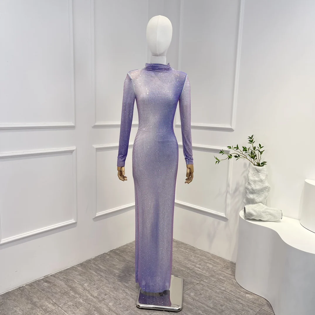 New Purple 2023 Light Violet Spring Summer Luxury High Quality Turtleneck Long Sleeve Diamonds Woman Dress
New Purple 2023 Light Violet Spring Summer Luxury High Quality Turtleneck Long Sleeve Diamonds Woman Dress