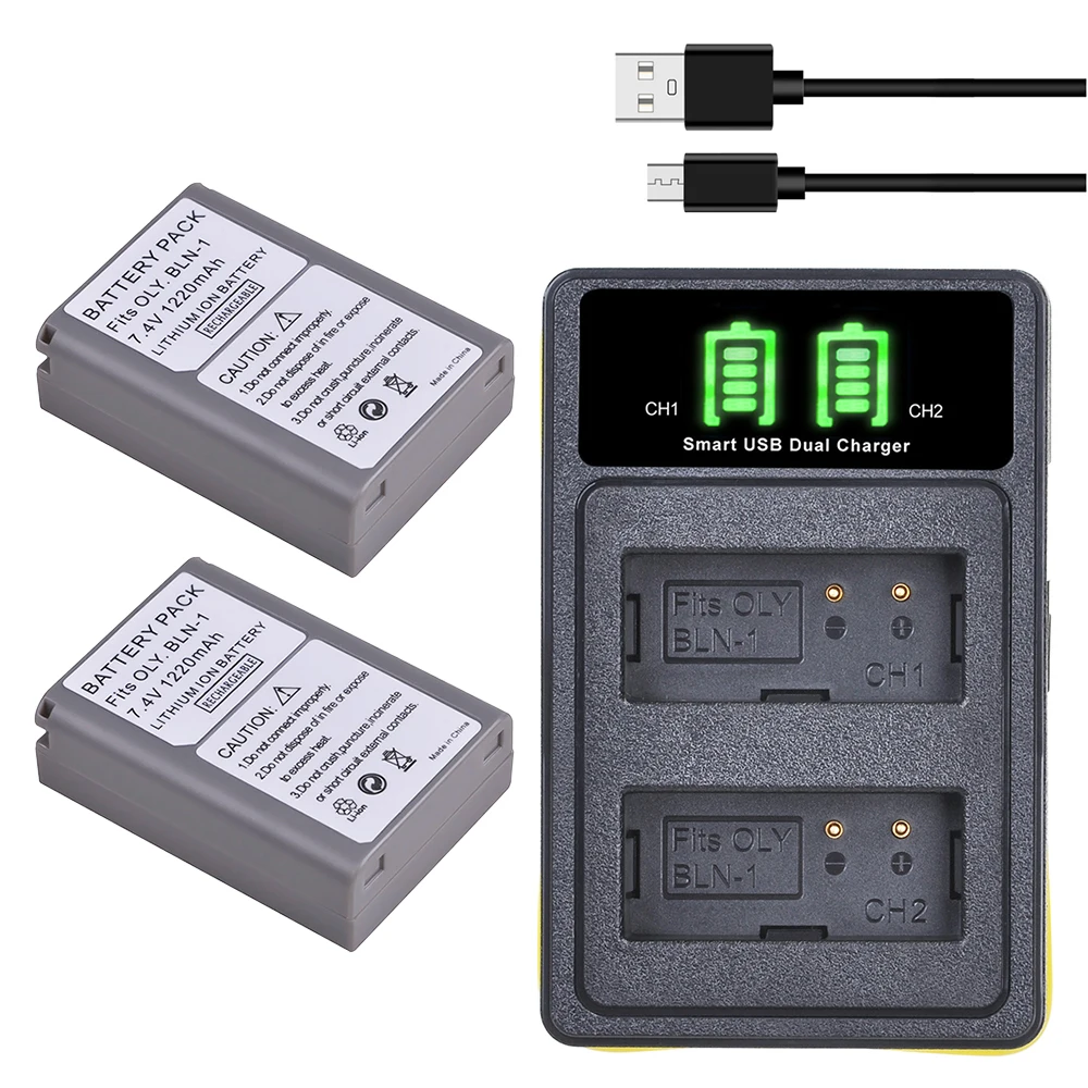 

BLN-1 PS BLN1 PS-BLN1 Battery + LED Built-in USB Dual Charger for Olympus OM-D E-M1 E-M5 Mark II PEN-F E-P5 EM1 EM5 PENF EP5