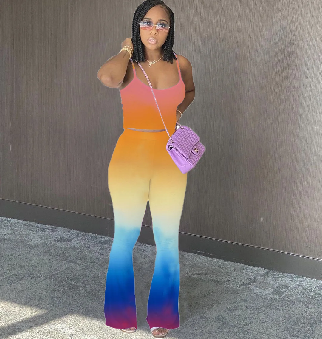 Women Two Piece Set Gradient Print Crop Short Tank & Flare Pants Suits Women's Clothing Summer 2022
Women Two Piece Set Gradient Print Crop Short Tank & Flare Pants Suits Women's Clothing Summer 2022
