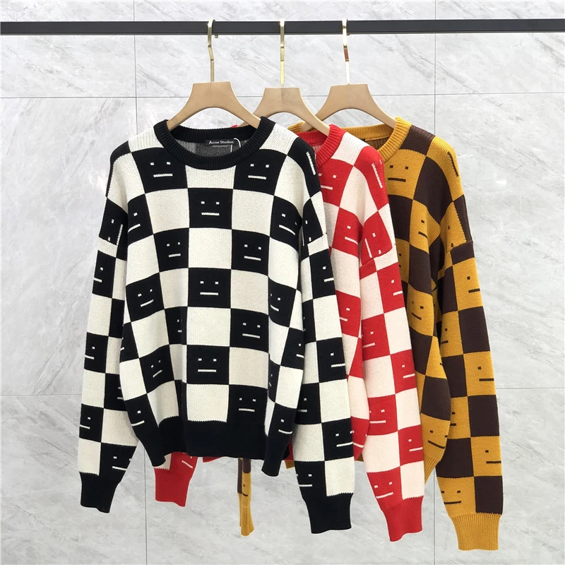 

High Quality Fall/Winter OS Colorblock Oversized Knit Sweater Men Women Acne Studios Crew Neck Knit Sweater Men Clothing