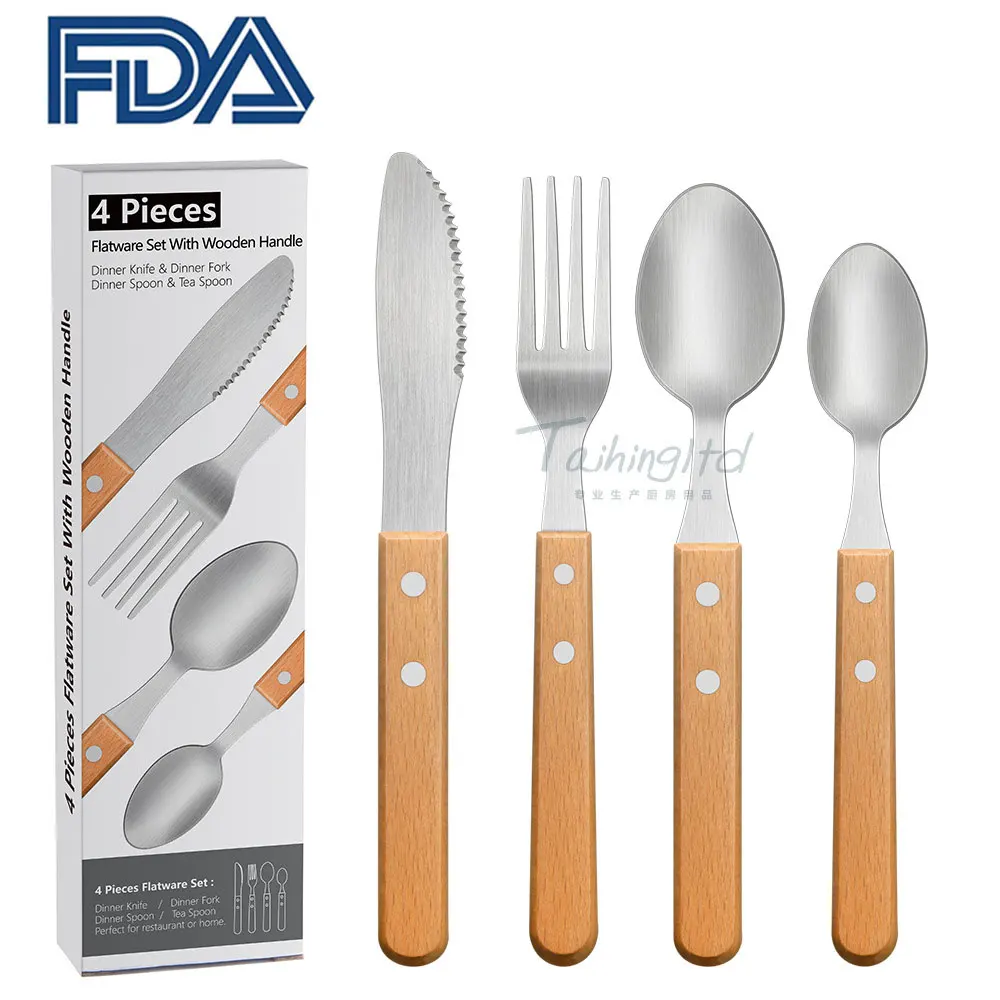 4pcs Stainless Steel Tableware Set With Wooden Handle Knife Fork Spoon Japanese Style Cutlery Dinnerware Set Simple Style
4pcs Stainless Steel Tableware Set With Wooden Handle Knife Fork Spoon Japanese Style Cutlery Dinnerware Set Simple Style