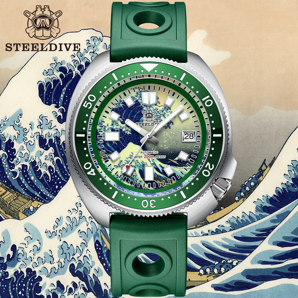 STEELDIVE SD1970J Kanagawa Turtle Mens Automatic Self-Wind Mechanical Sea Wave Full Luminous Dial Ceramic Bezel NH35 Dive Watch
STEELDIVE SD1970J Kanagawa Turtle Mens Automatic Self-Wind Mechanical Sea Wave Full Luminous Dial Ceramic Bezel NH35 Dive Watch