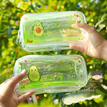 Newstyle Stationery Pencil Case Cute Cartoon Oil Transparent Quicksand Avocado Large Capacity Pen Case INS Style Portable
