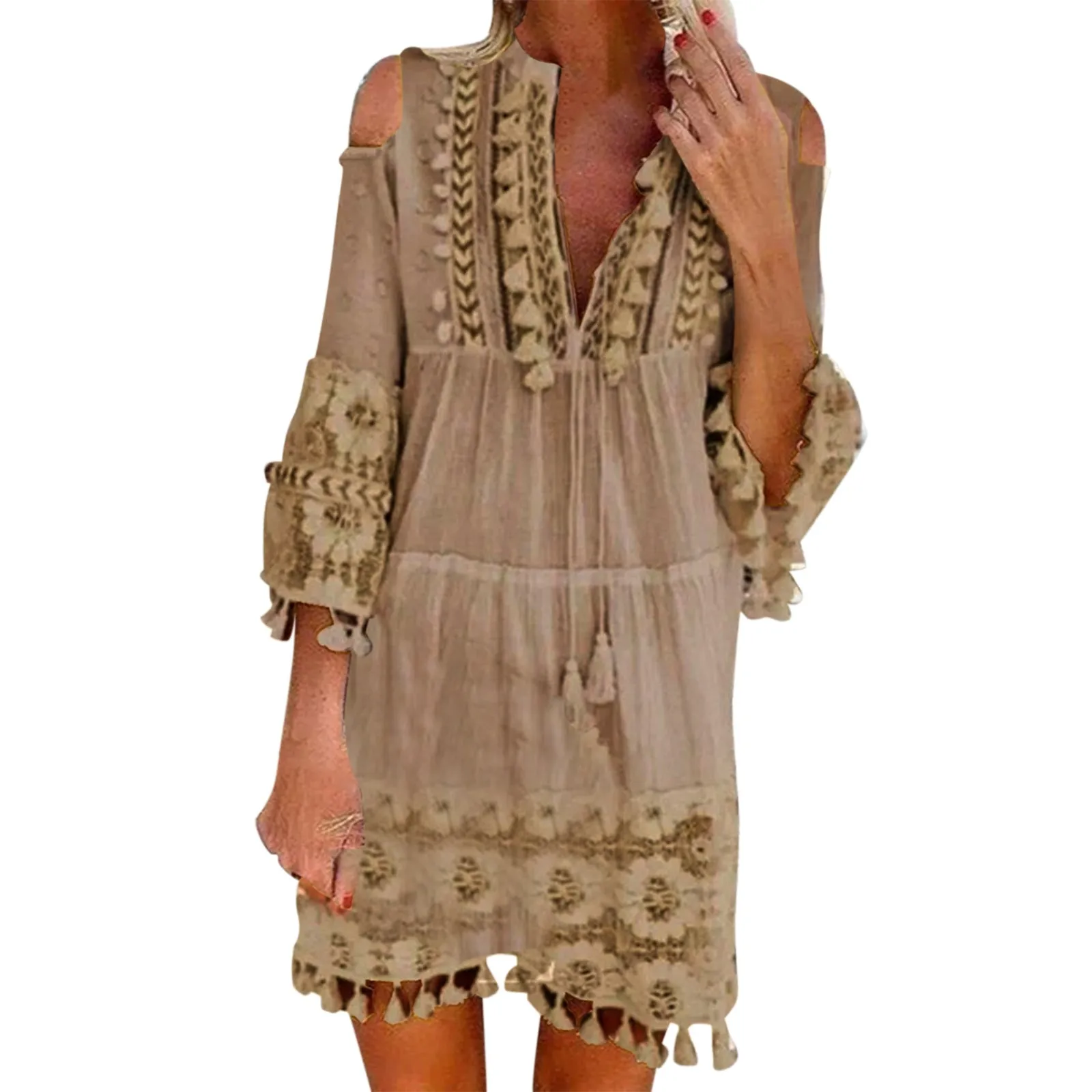 White Lace Beach Dress Women Summer V Neck Hollow Out Boho A-line Dress Fashion Elegant Embroidery Holiday Mini Dresses Vestidos 
White Lace Beach Dress Women Summer V Neck Hollow Out Boho A-line Dress Fashion Elegant Embroidery Holiday Mini Dresses Vestidos