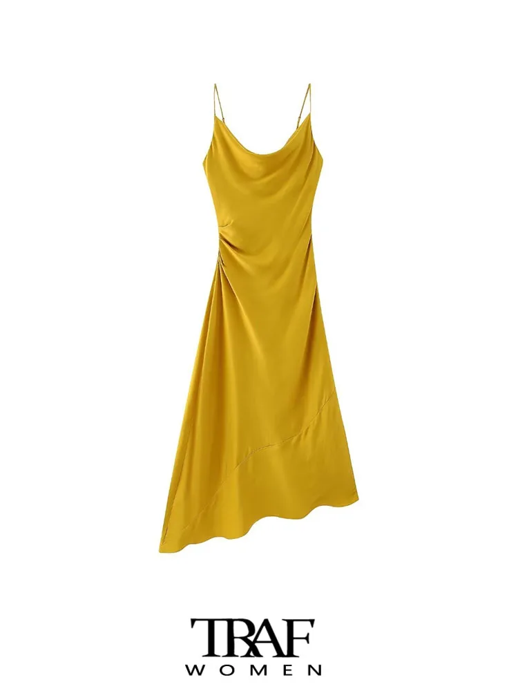 TRAF Women Fashion Side Pleats Asymmetric Midi Dress Vintage Flowing Neck Thin Straps Female Dresses Vestidos Mujer
TRAF Women Fashion Side Pleats Asymmetric Midi Dress Vintage Flowing Neck Thin Straps Female Dresses Vestidos Mujer