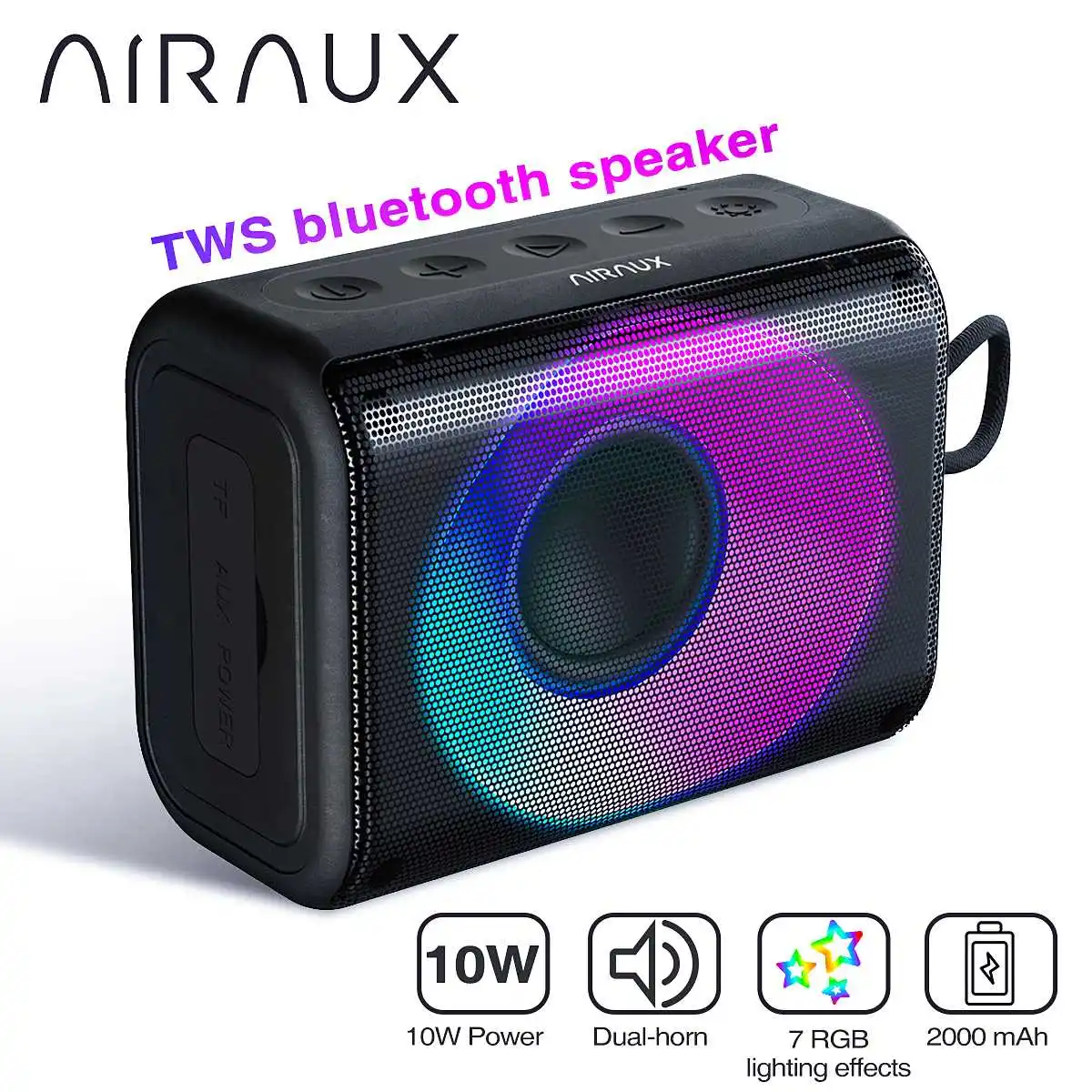 

AirAux AA-WM2 10W TWS bluetooth V5.1 Speaker 360 Degree Stereo 2000mAh Battery RGB Light Portable Speaker Mini SoundBox Speakers