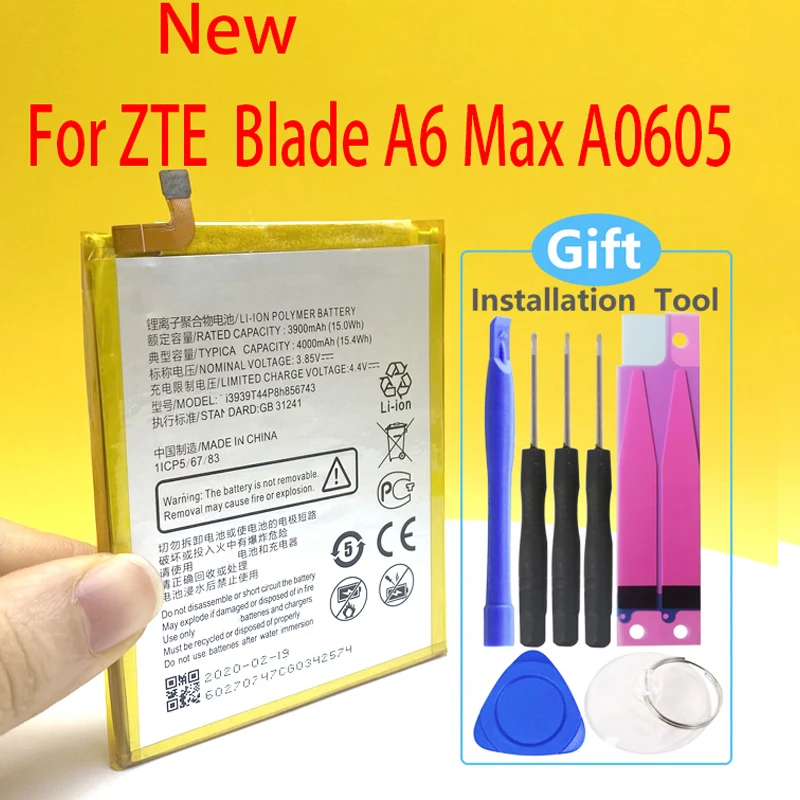 New Battery For ZTE Blade A6 Max A0605 Li3939t44p8h856743 4000mAh Mobile Phone+Gift Tools
New Battery For ZTE Blade A6 Max A0605 Li3939t44p8h856743 4000mAh Mobile Phone+Gift Tools