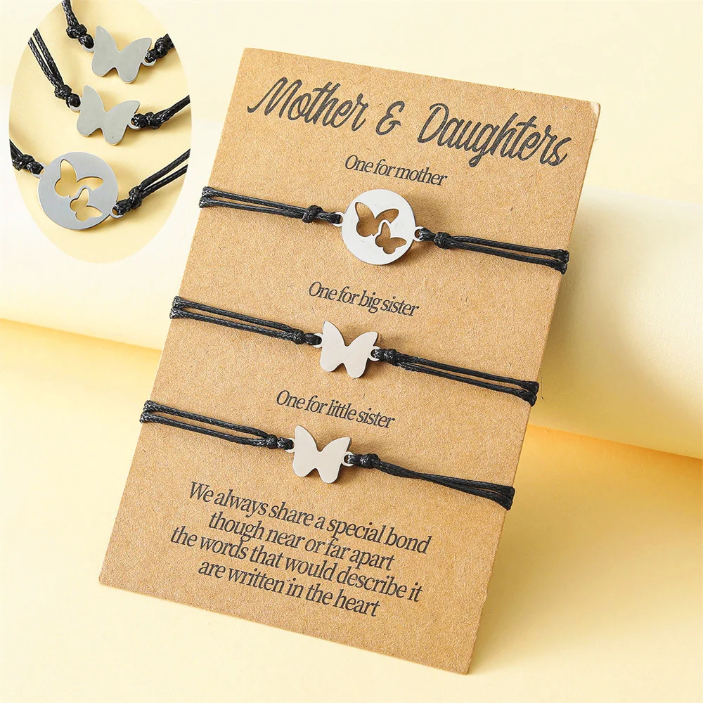 

Charmsmic 3pcs/Set Hollow Butterfly Charm Bracelets Mother's Day Make A Wish Card High Quality Handmade Braided Jewelry Gifts