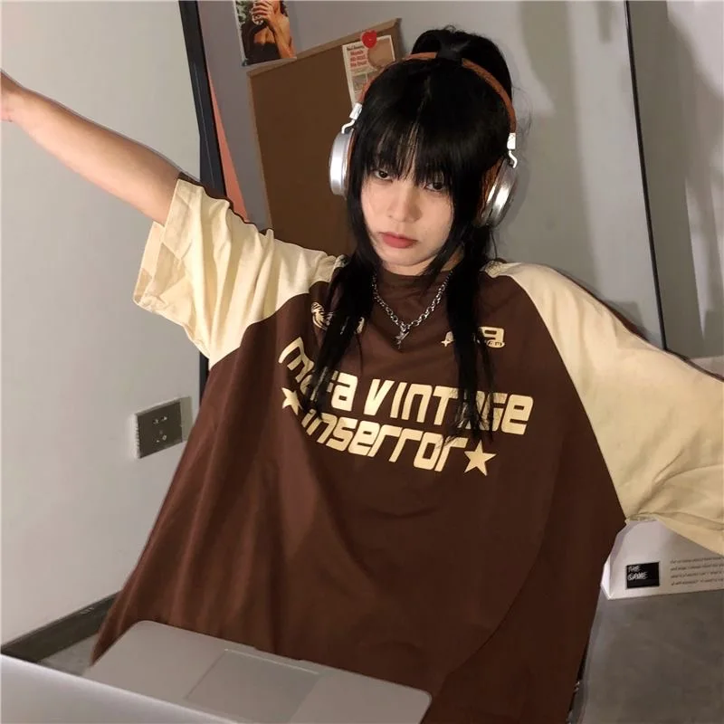 

Y2K Корейская винтажная уличная одежда, повседневные футболки Acubi Harajuku Egirl с коротким рукавом, гранж, эстетичные футболки оверсайз, топы, одежда