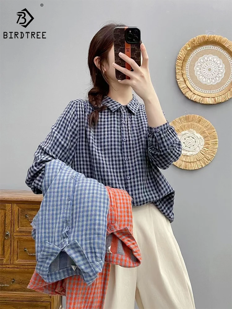 New Autumn Cotton Shirt Women Lapel Long Sleeve Plaid Lapel Loose Slim Literary Retro Leisure Commute Blouse Winter T3N218QD 
New Autumn Cotton Shirt Women Lapel Long Sleeve Plaid Lapel Loose Slim Literary Retro Leisure Commute Blouse Winter T3N218QD