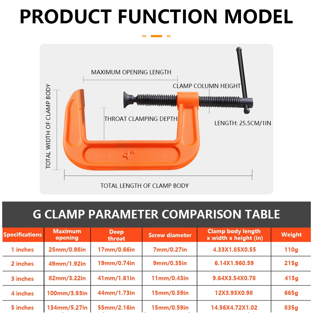 Woodworking G Clamp Equipment Accessories Professional Adjustable Stable Carpenter Clip Fittings Clamping Device
Woodworking G Clamp Equipment Accessories Professional Adjustable Stable Carpenter Clip Fittings Clamping Device