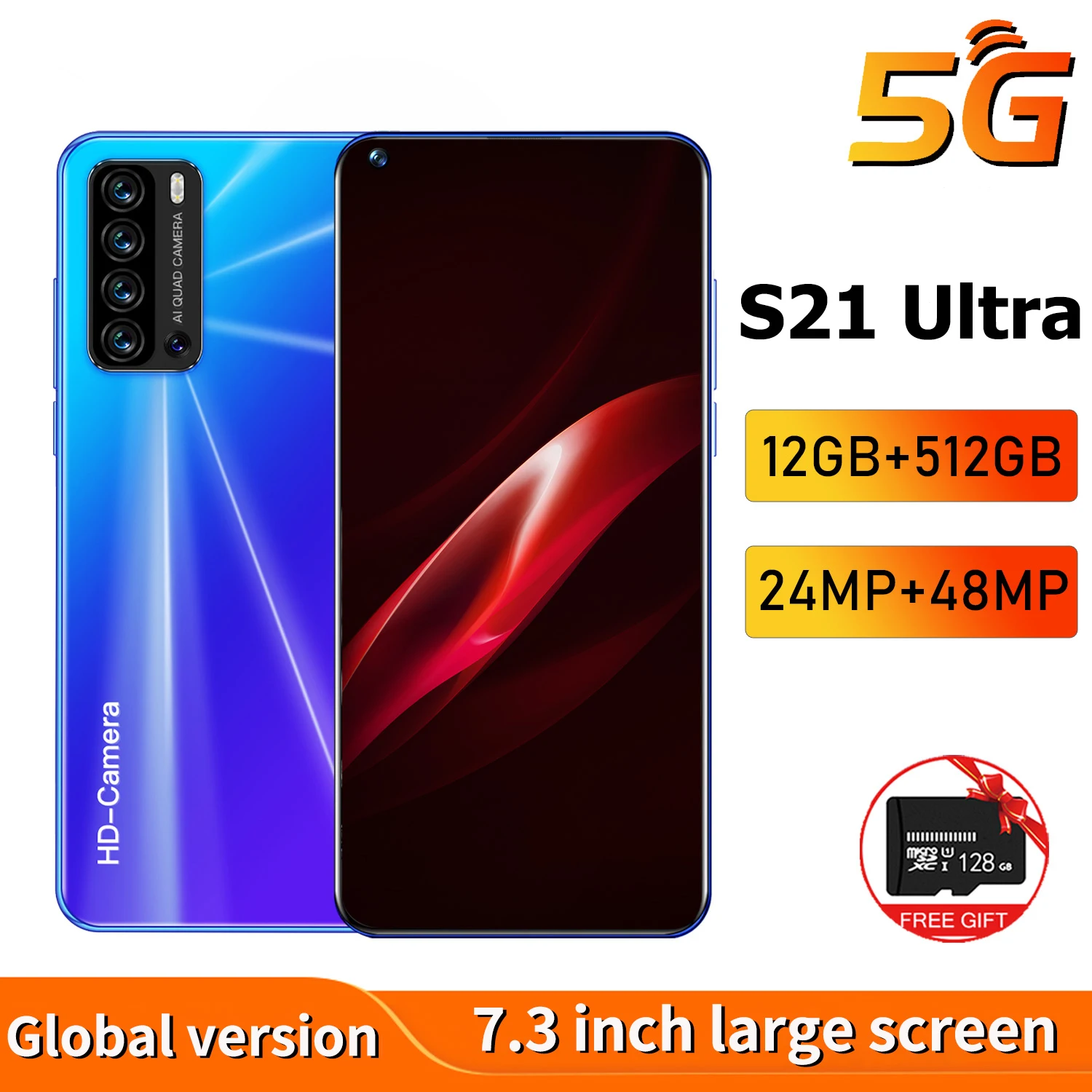 Smartphone S21 Ultra 7.3 Inch HD Screen Display 16GB+512GB Dual Sim Unlocked Mobile Phones 48MP Camera CellPhone 4G 5G Celulares
Smartphone S21 Ultra 7.3 Inch HD Screen Display 16GB+512GB Dual Sim Unlocked Mobile Phones 48MP Camera CellPhone 4G 5G Celulares